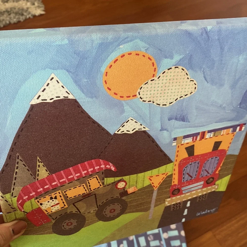 Kids Oopsy daisy too Transportation Wall (3) Canvas Art Bundle- Sz 10”x10”